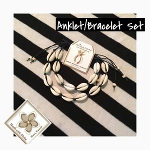 Hawaii Cowrie Shell Anklet + Bracelet Set